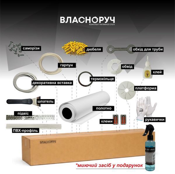 Комплект для натяжної стелі 1х4 м | своїми руками без майстрів | біле матове полотно | набір для монтажу 0001 фото